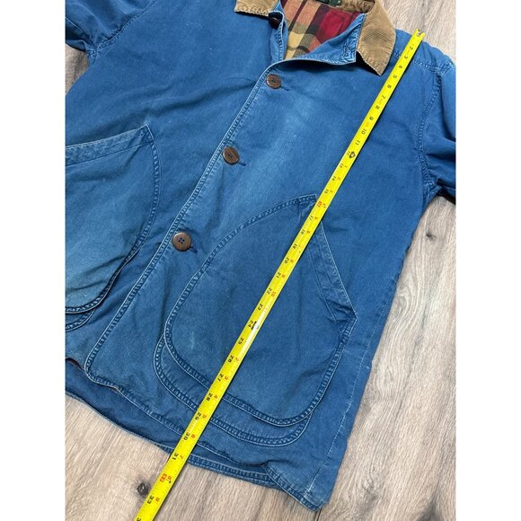 J. Crew Womans M Relaxed Blue Corduroy Collar Barn Utility Jacket Plaid Flannel - Picture 10 of 13
